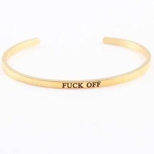 Gold Plated Stainless Steel Open‎ Adjustable Bracelet F*ck Off Statement Jewelry
